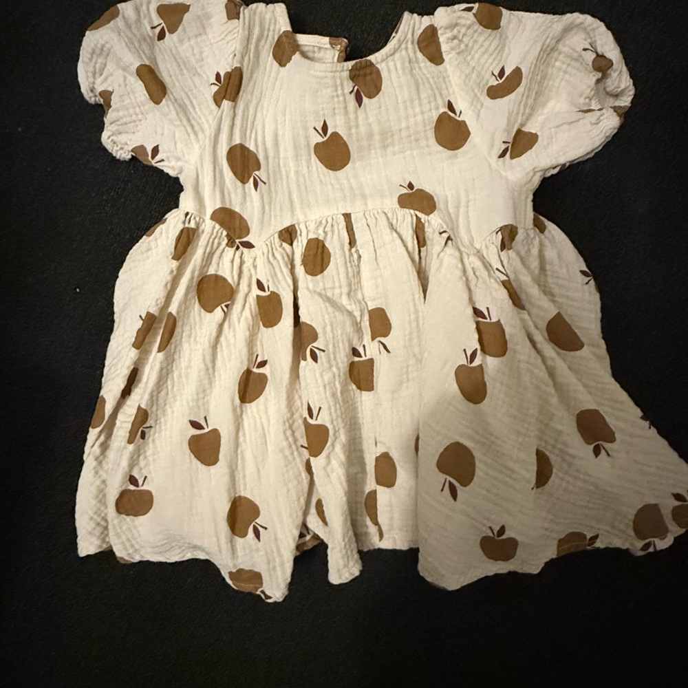 Rylee Cru size 2-3 Cream Dress with Brown Apple Print worn once